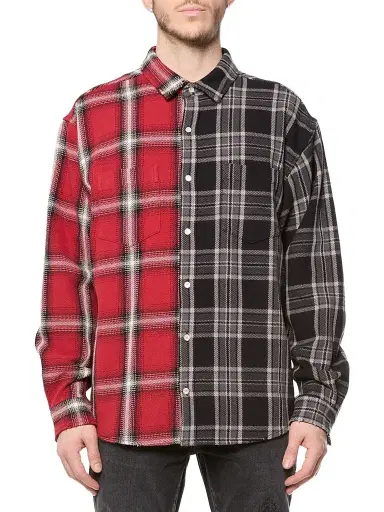 Purple Brand Men's Spliced Two-Tone Flannel Shirt | Thumbnail 1