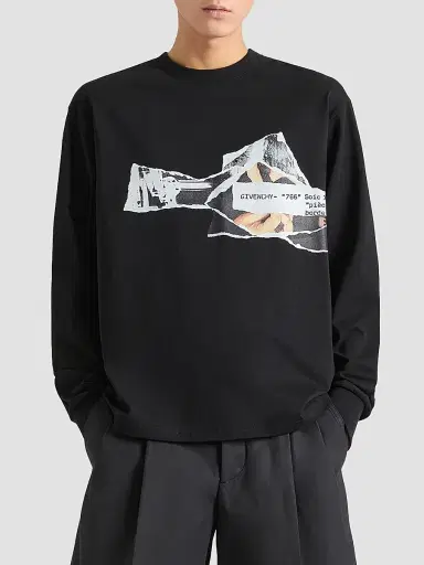 Givenchy Men's T-Shirt in Cotton with Ripped Papers Print - Black | Thumbnail 3 Givenchy Men's T-Shirt in Cotton with Ripped Papers Print - Black | Thumbnail 3