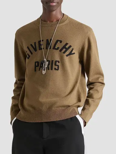 Givenchy Men's Couture Seam Sweater in Knit with Logo Detail - Army Beige | Thumbnail 3