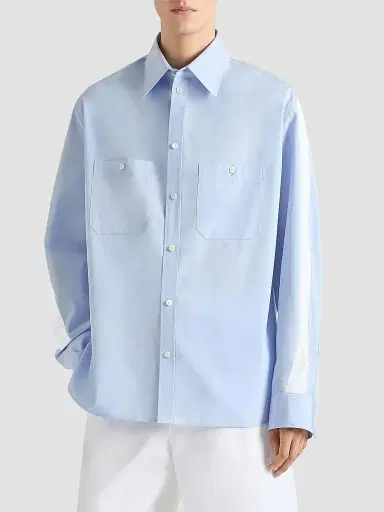Givenchy Men's Couture Seam Overshirt in Poplin with Gros Grain Detail - Light Blue | Thumbnail 3