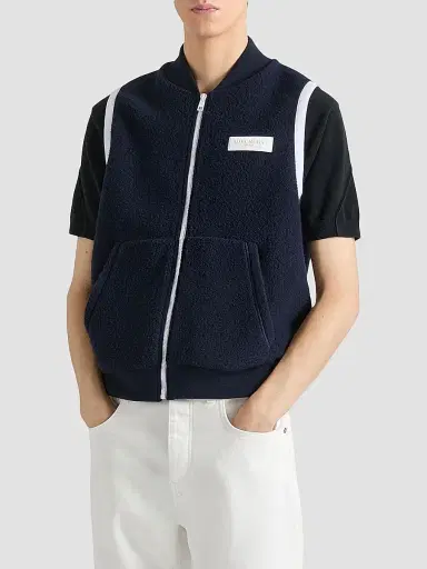 Givenchy Men's Sleeveless Fleece Vest Jacket with Gros Grain Detail - Navy - Size XXL | Thumbnail 3