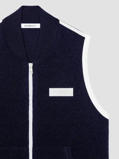 Givenchy Men's Sleeveless Fleece Vest Jacket with Gros Grain Detail - Navy - Size XXL | Thumbnail 5