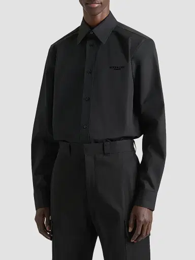 Givenchy Men's Shirt in Poplin with Logo Embroidery - Black | Thumbnail 3 Givenchy Men's Shirt in Poplin with Logo Embroidery - Black | Thumbnail 3