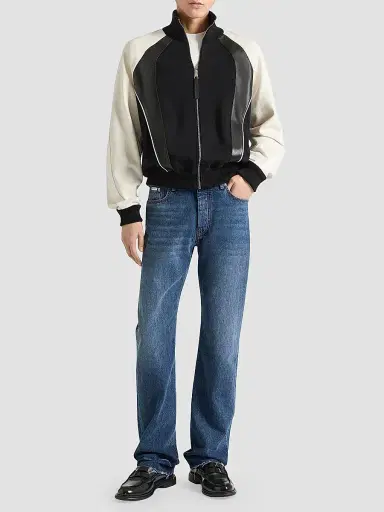 Givenchy Men's Bi-Material Blouson Jacket with Paris Embroidery - Black White | Thumbnail 2