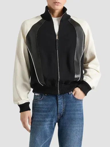 Givenchy Men's Bi-Material Blouson Jacket with Paris Embroidery - Black White | Thumbnail 3