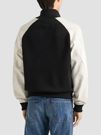 Givenchy Men's Bi-Material Blouson Jacket with Paris Embroidery - Black White | Thumbnail 4