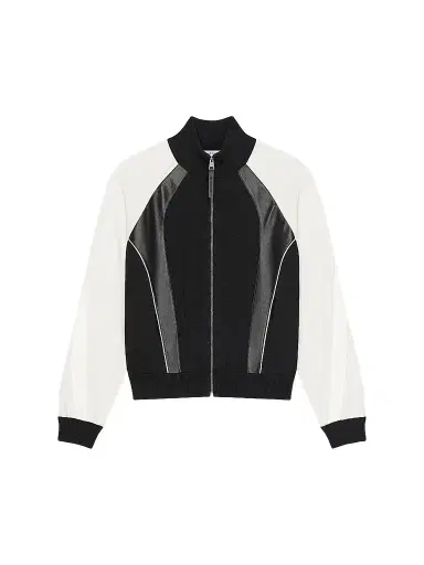 Givenchy Men's Bi-Material Blouson Jacket with Paris Embroidery - Black White | Thumbnail 1