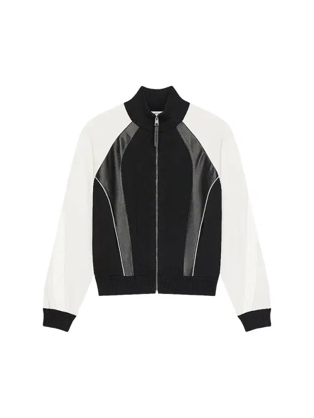 Men's Bi-Material Blouson Jacket with Paris Embroidery - Black White
