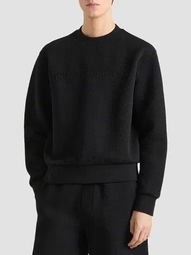 Givenchy Men's Herringbone Knit Sweatshirt with Jacquard - Black | Thumbnail 3
