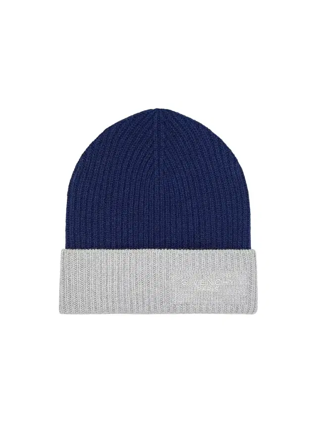 Givenchy Men's Bicolor Beanie in Wool and Cashmere - Midnight Blue Grey