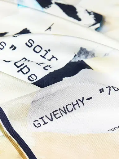 Givenchy Men's Small Square Scarf in Silk with Ripped Papers Print | Thumbnail 2 Givenchy Men's Small Square Scarf in Silk with Ripped Papers Print | Thumbnail 2