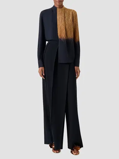 Akris Women's Abstract Print Silk Draped Blouse - Black Vicuna - Size 16 | Thumbnail 2