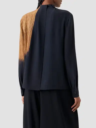 Akris Women's Abstract Print Silk Draped Blouse - Black Vicuna - Size 16 | Thumbnail 3