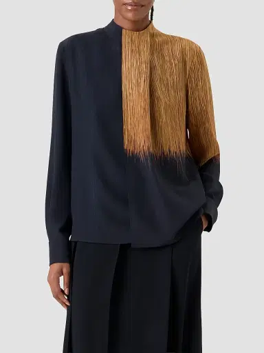 Akris Women's Abstract Print Silk Draped Blouse - Black Vicuna - Size 16 | Thumbnail 4