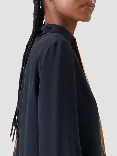 Akris Women's Abstract Print Silk Draped Blouse - Black Vicuna - Size 16 | Thumbnail 6