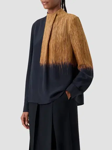 Akris Women's Abstract Print Silk Draped Blouse - Black Vicuna - Size 16 | Thumbnail 7