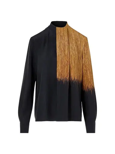 Akris Women's Abstract Print Silk Draped Blouse - Black Vicuna - Size 16 | Thumbnail 1