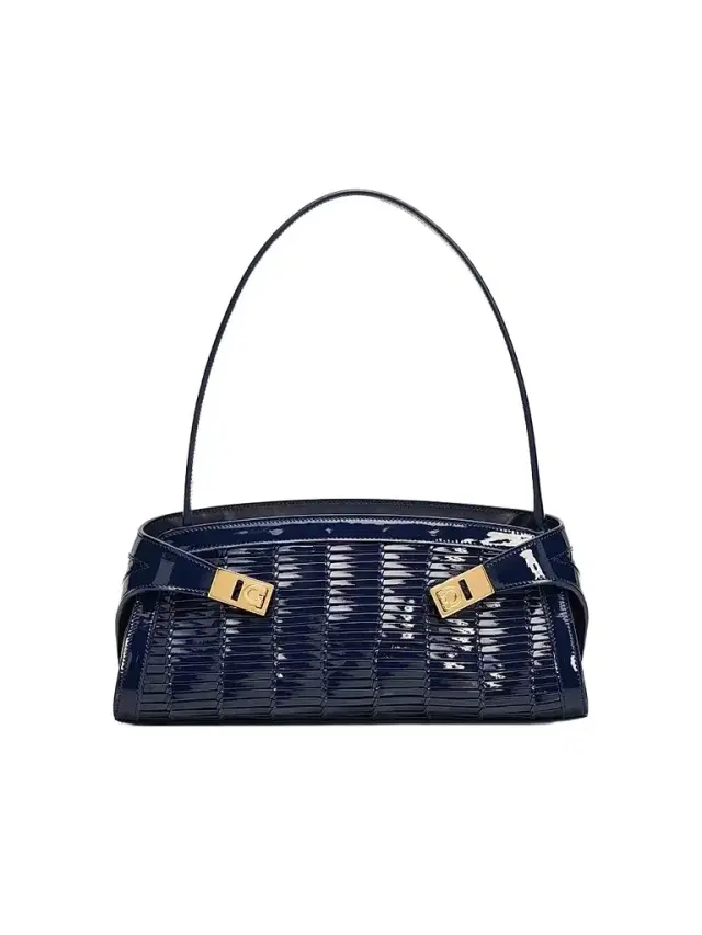 Ferragamo Women's Hug Whispers Patent Leather East-West Shoulder Bag - Navy