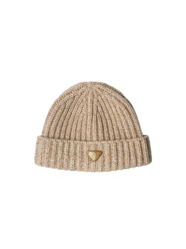 Prada Women's Mouliné Cashmere and Wool Beanie - Beige - Size Large | Thumbnail 1 Prada Women's Mouliné Cashmere and Wool Beanie - Beige - Size Large | Thumbnail 1