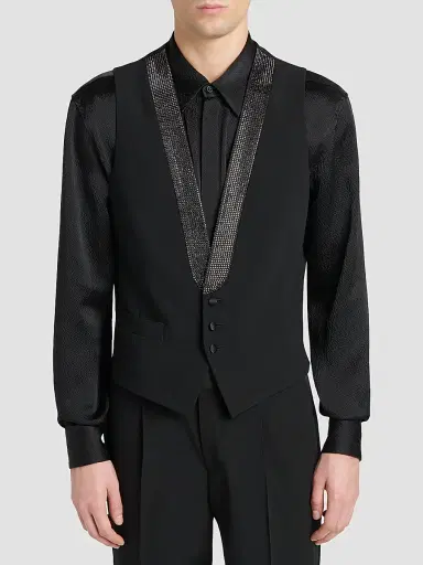 Giorgio Armani Men's Crystal-Embellished Wool-Blend Vest - Black Beauty - Size 48 | Thumbnail 4 Giorgio Armani Men's Crystal-Embellished Wool-Blend Vest - Black Beauty - Size 48 | Thumbnail 4