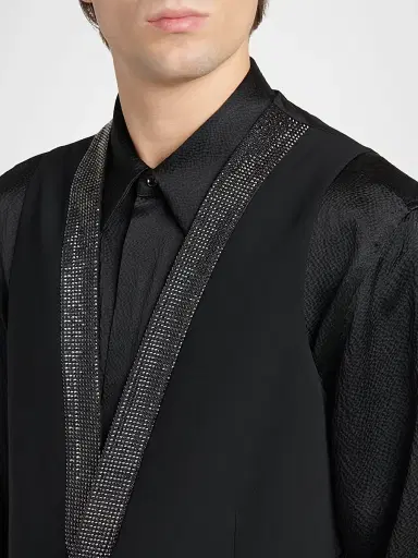 Giorgio Armani Men's Crystal-Embellished Wool-Blend Vest - Black Beauty - Size 48 | Thumbnail 5 Giorgio Armani Men's Crystal-Embellished Wool-Blend Vest - Black Beauty - Size 48 | Thumbnail 5