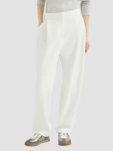 Brunello Cucinelli Women's Cotton Smooth French Terry Pleated Track Trousers - White - Size XXL | Thumbnail 2
