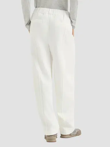 Brunello Cucinelli Women's Cotton Smooth French Terry Pleated Track Trousers - White - Size XXL | Thumbnail 3