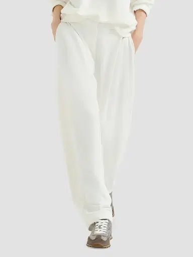 Brunello Cucinelli Women's Cotton Smooth French Terry Pleated Track Trousers - White - Size XXL | Thumbnail 5