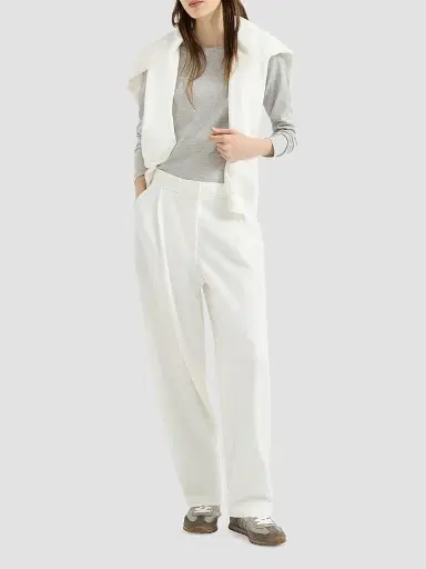 Brunello Cucinelli Women's Cotton Smooth French Terry Pleated Track Trousers - White - Size XXL | Thumbnail 6