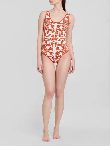 Dolce & Gabbana Women's St. Maiolica One-Piece Swimsuit - Maiolica Arancion - Size XL | Thumbnail 2