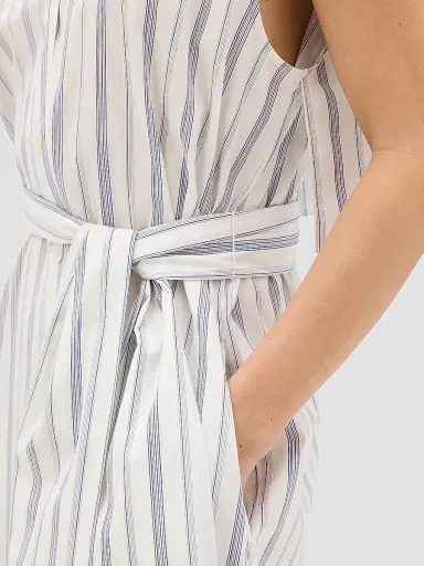 Another Tomorrow Women's Sleeveless Pleat Back Tie Dress - White Navy Stripe - Size Large | Thumbnail 5 Another Tomorrow Women's Sleeveless Pleat Back Tie Dress - White Navy Stripe - Size Large | Thumbnail 5