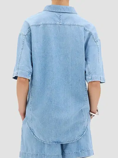 Another Tomorrow Women's Chambray Short Sleeve Shirt - Light Blue Wash - Size XL | Thumbnail 4