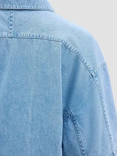 Another Tomorrow Women's Chambray Short Sleeve Shirt - Light Blue Wash - Size XL | Thumbnail 5