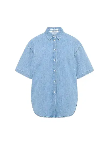 Another Tomorrow Women's Chambray Short Sleeve Shirt - Light Blue Wash - Size XL | Thumbnail 1