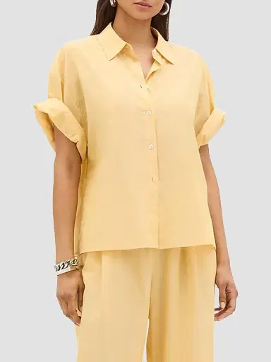 Another Tomorrow Women's Voile Short Sleeve Shirt - Mimosa - Size XL | Thumbnail 2