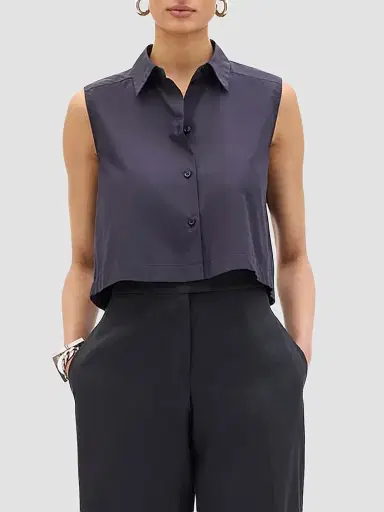 Another Tomorrow Women's Cropped Sleeveless Shirt - Midnight - Size XL | Thumbnail 2 Another Tomorrow Women's Cropped Sleeveless Shirt - Midnight - Size XL | Thumbnail 2