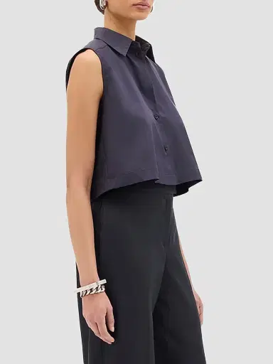Another Tomorrow Women's Cropped Sleeveless Shirt - Midnight - Size XL | Thumbnail 3 Another Tomorrow Women's Cropped Sleeveless Shirt - Midnight - Size XL | Thumbnail 3