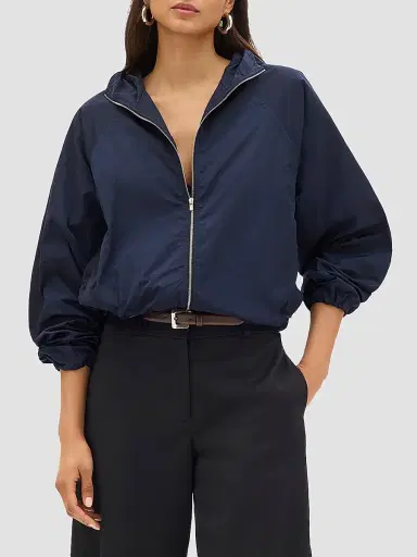 Another Tomorrow Women's Nylon Short Blouson Jacket - Navy - Size Medium | Thumbnail 2 Another Tomorrow Women's Nylon Short Blouson Jacket - Navy - Size Medium | Thumbnail 2