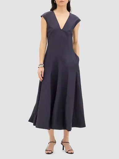 Another Tomorrow Women's V-Neck Day Dress - Midnight - Size Medium | Thumbnail 2
