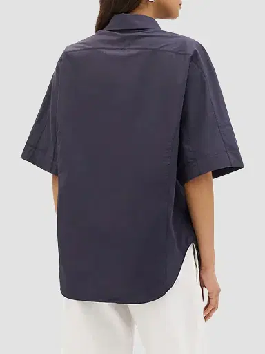 Another Tomorrow Women's Poplin Short Sleeve Shirt - Midnight - Size XL | Thumbnail 4