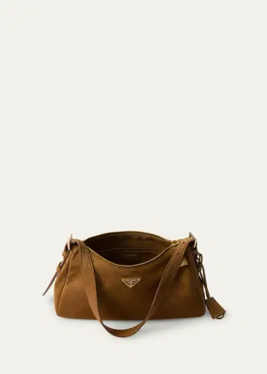 Prada Aimee Medium Zip Suede Shoulder Bag | Thumbnail 4