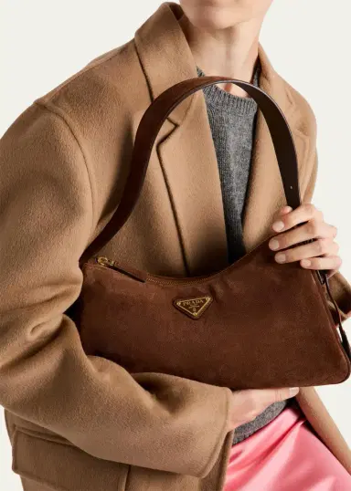 Prada Aimee Medium Zip Suede Shoulder Bag | Thumbnail 5