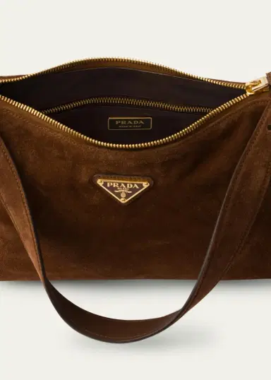 Prada Aimee Medium Zip Suede Shoulder Bag | Thumbnail 7