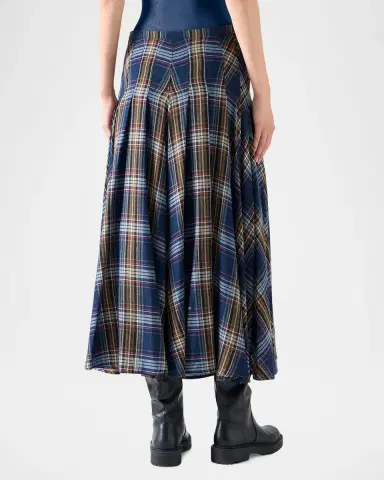 Akris punto Plaid Lightweight Wool Blend Shelley Midi Skirt | Thumbnail 3