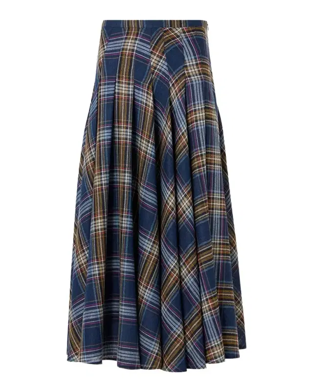 Plaid Lightweight Wool Blend Shelley Midi Skirt