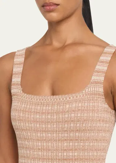 PRABAL GURUNG Square-Neck Striped Rib Knit Midi Tank Dress | Thumbnail 5
