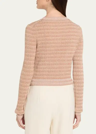 PRABAL GURUNG Striped Rib Knit Fitted Crewneck Cardigan | Thumbnail 3 PRABAL GURUNG Striped Rib Knit Fitted Crewneck Cardigan | Thumbnail 3