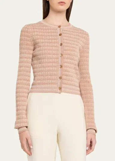 PRABAL GURUNG Striped Rib Knit Fitted Crewneck Cardigan | Thumbnail 4 PRABAL GURUNG Striped Rib Knit Fitted Crewneck Cardigan | Thumbnail 4