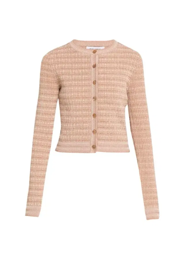 Striped Rib Knit Fitted Crewneck Cardigan Striped Rib Knit Fitted Crewneck Cardigan