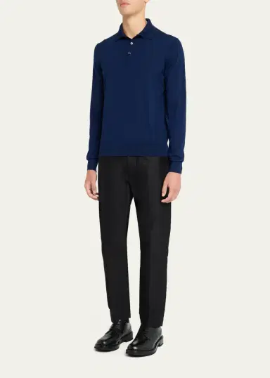 Fioroni Men's Merino Wool Knit Long-Sleeve Polo Shirt | Thumbnail 2 Fioroni Men's Merino Wool Knit Long-Sleeve Polo Shirt | Thumbnail 2